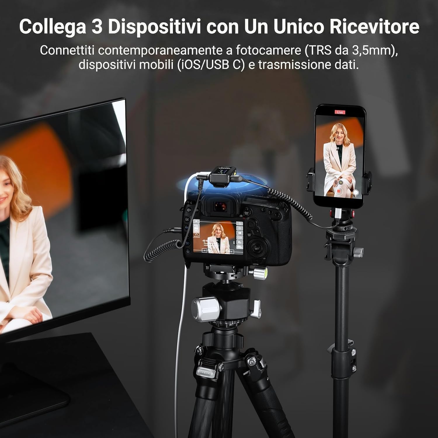 Detalle de NEEWER CM28 PRO microfono lavalier wireless con custodia e ricarica, 4 GB, autonomia 9 ore