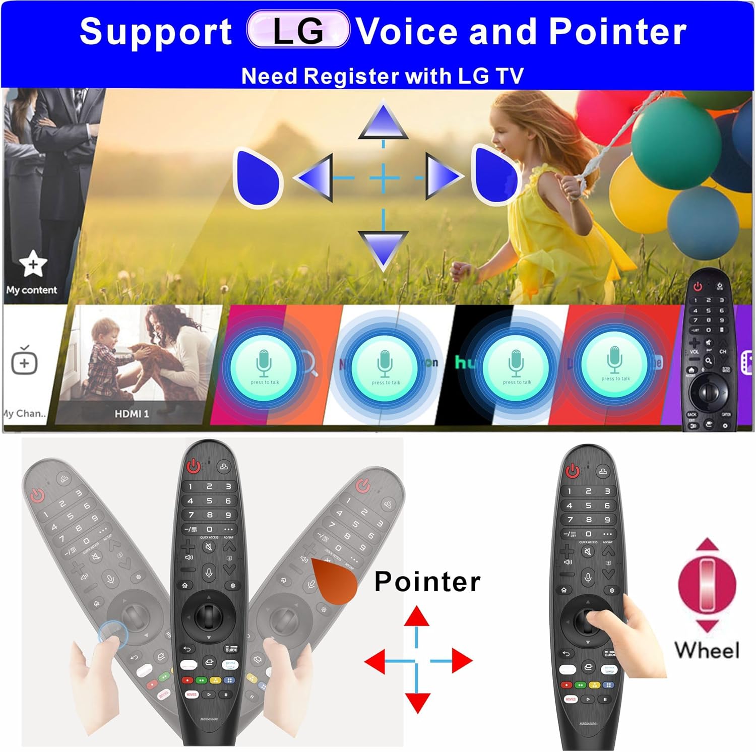 Detalle de Replacement for LG TV Remote with Voice Control and Pointer (AKB75855501, MR650A, MR24/GA, MR23/GA, MR22/GN, MR21/GC, MR20/GA, MR19/BA, MR18/BA) for 2019–2025 LG Smart TVs