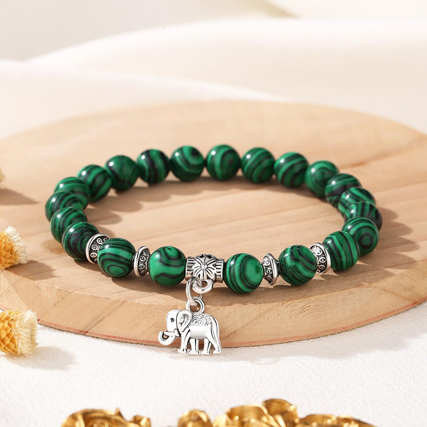 Thumbnail 1 de XIANNVXI Elephant Bracelet with 8mm Malachite Crystal Beads – Good Luck & Inspirational Gift