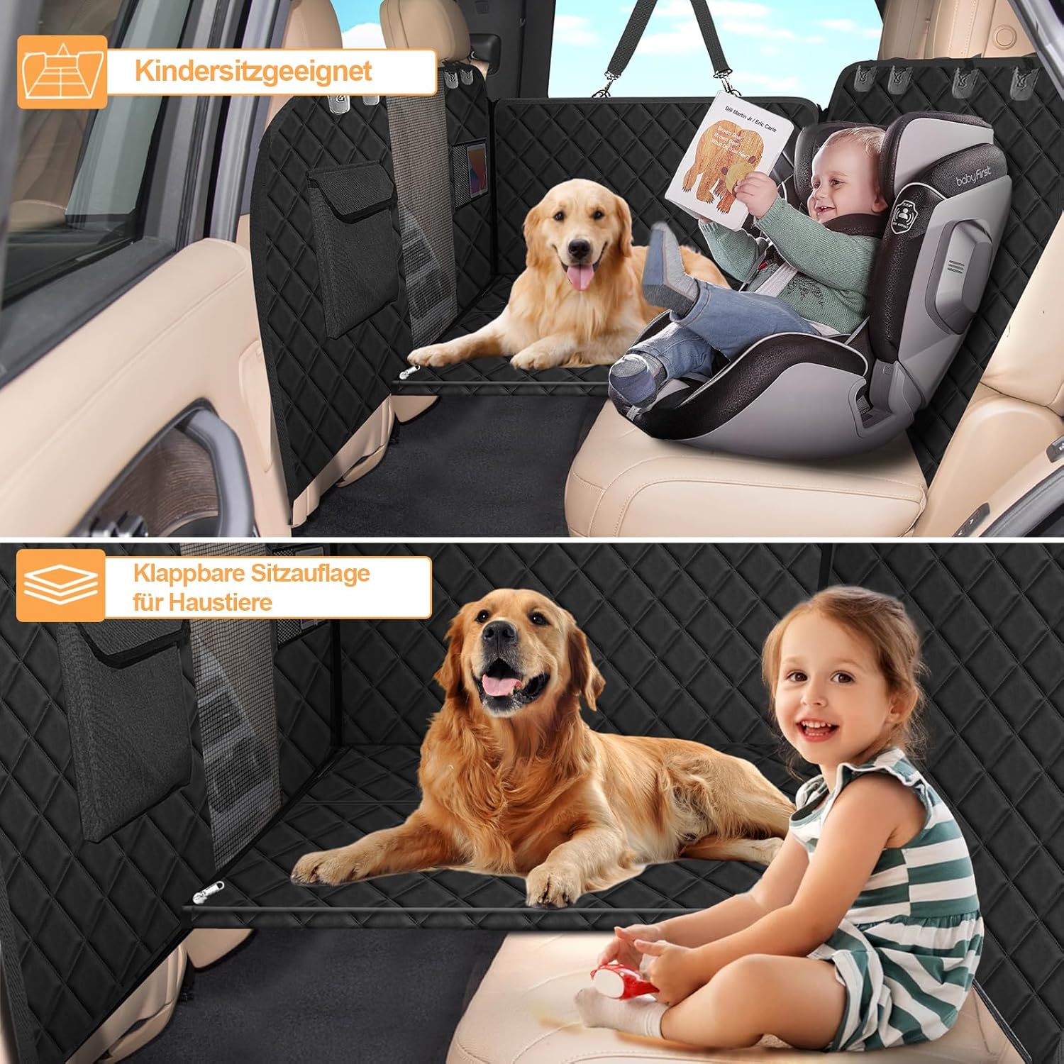 Detalle de Vinstatin Hundedecke für die Auto-Rückbank (132x66 cm) – wasserdicht, kratz- und reißfest mit Hartschalenboden