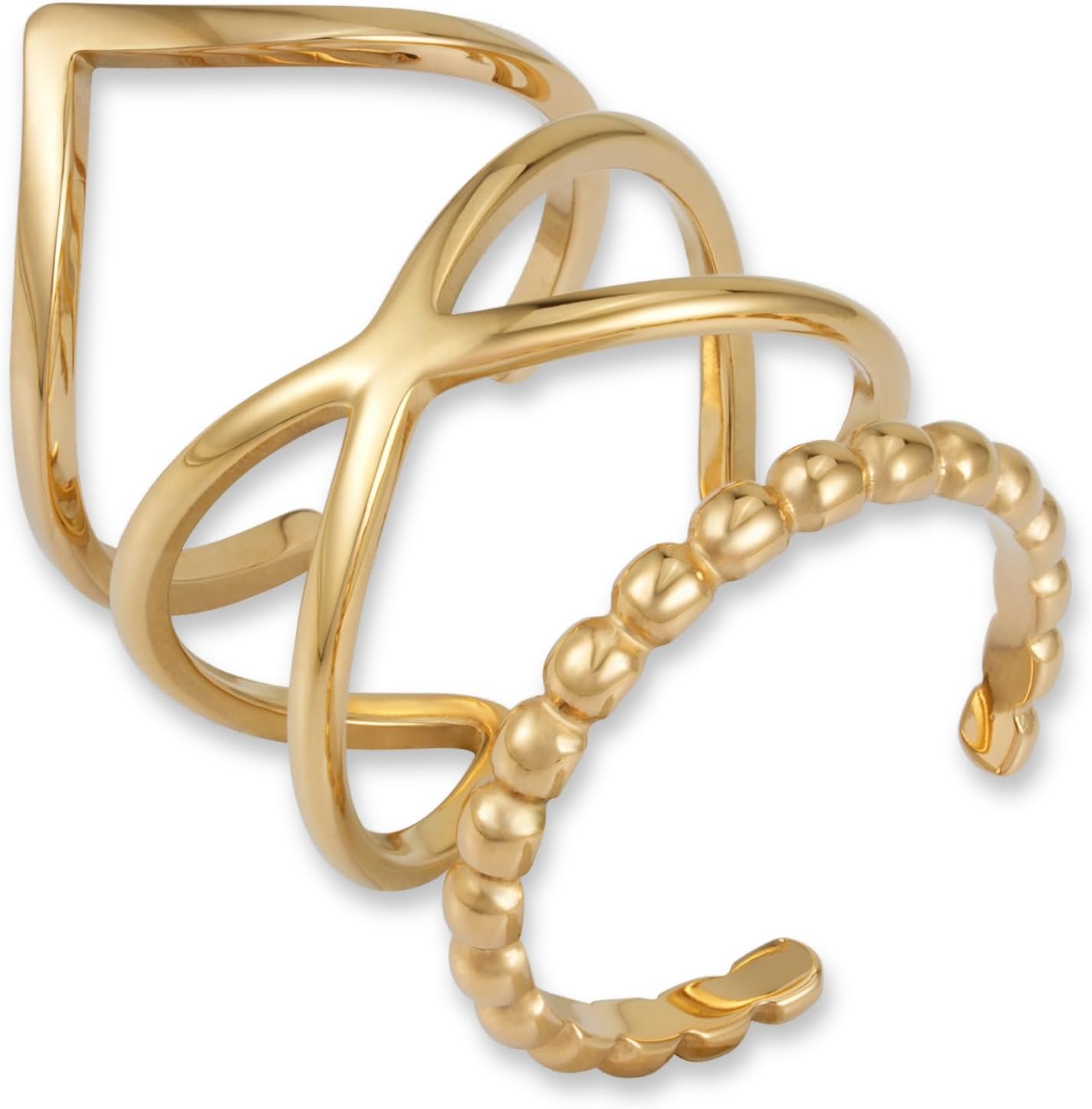 Detalle de GD GOOD.designs set di 3 anelli regolabili in acciaio inossidabile impilabili (argento, oro 18K, oro rosa) con scatola regalo