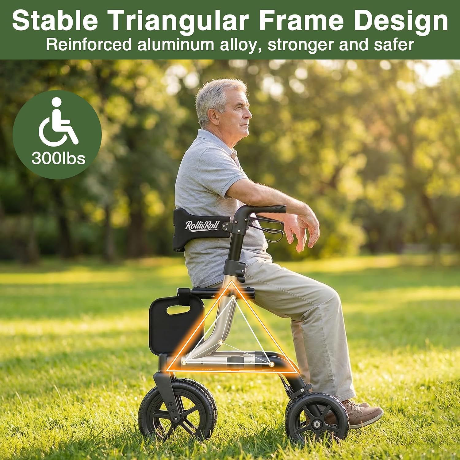Thumbnail 6 de RollisRoll A42003W12 Rollator Walker with Seat, 12-Inch Rubber Wheels, Golden