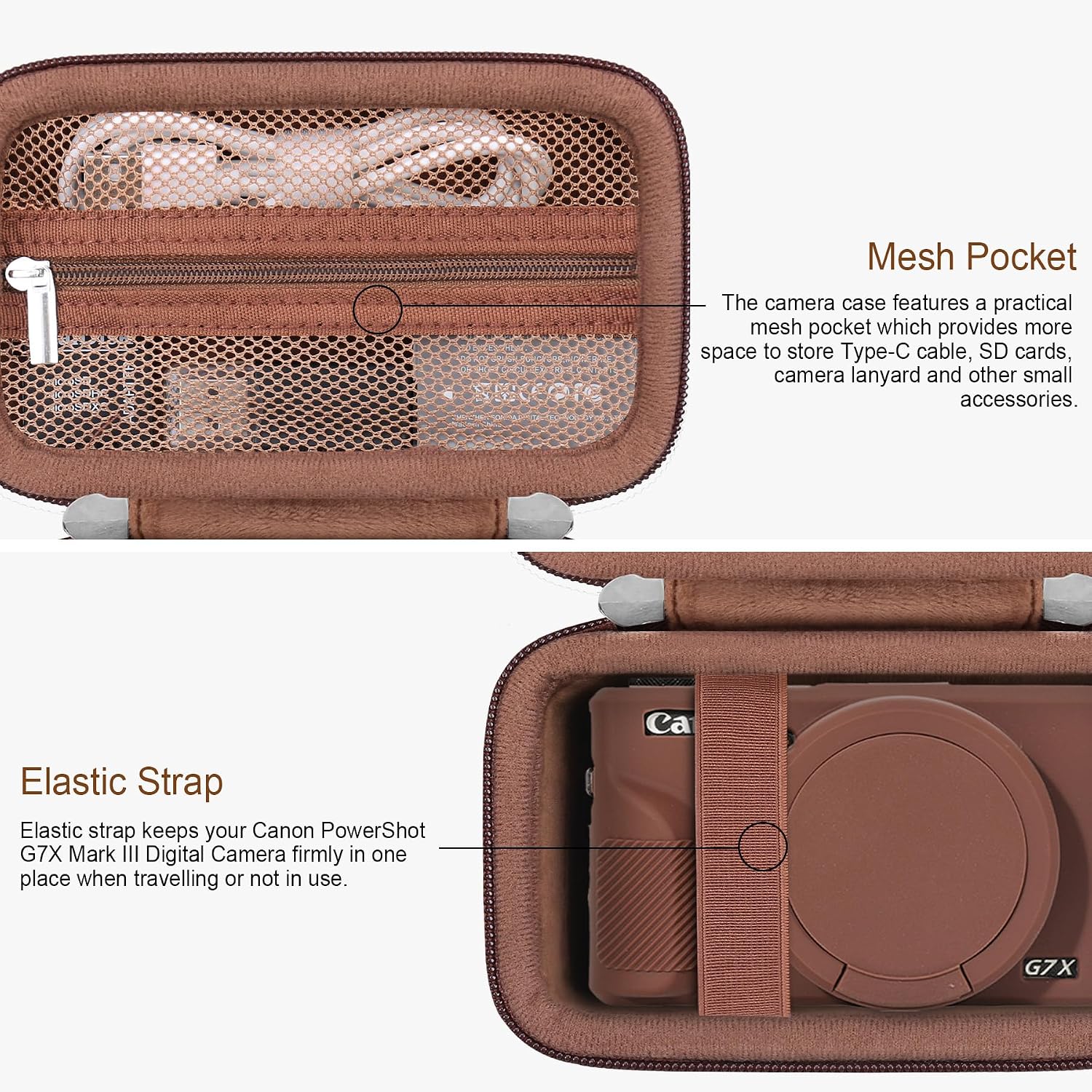 Thumbnail 3 de RAIALL Case for Canon PowerShot G7X Mark III: Hard Carry Case & Silicone Protective Cover in Brown
