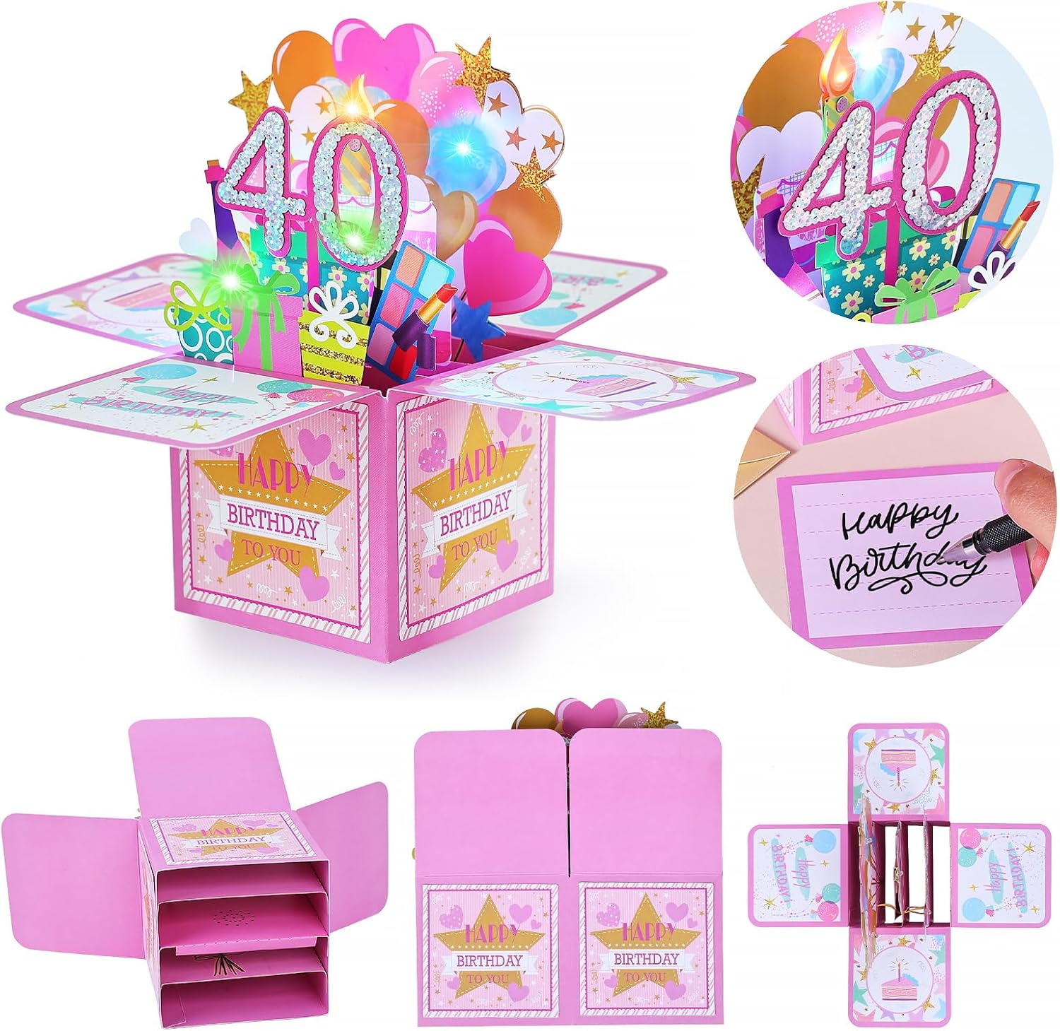 Detalle de Joyoldelf Biglietto Auguri Compleanno 40 Anni – Donna, 3D Musicale e Luce con design pop-up