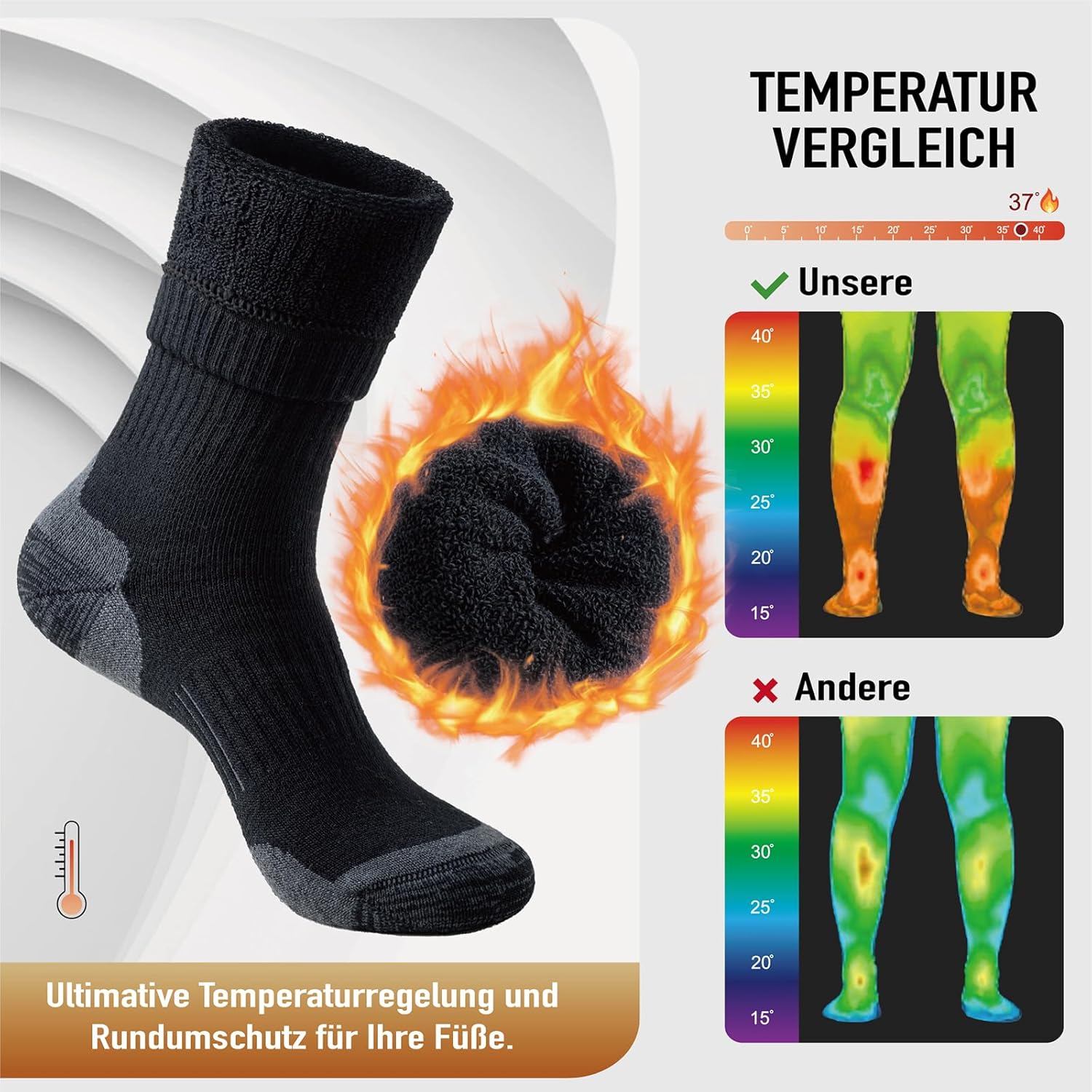 Detalle de Niorasen Merino Wandersocken für Herren & Damen (3 Paar) – Thermosocken mit Merinowolle