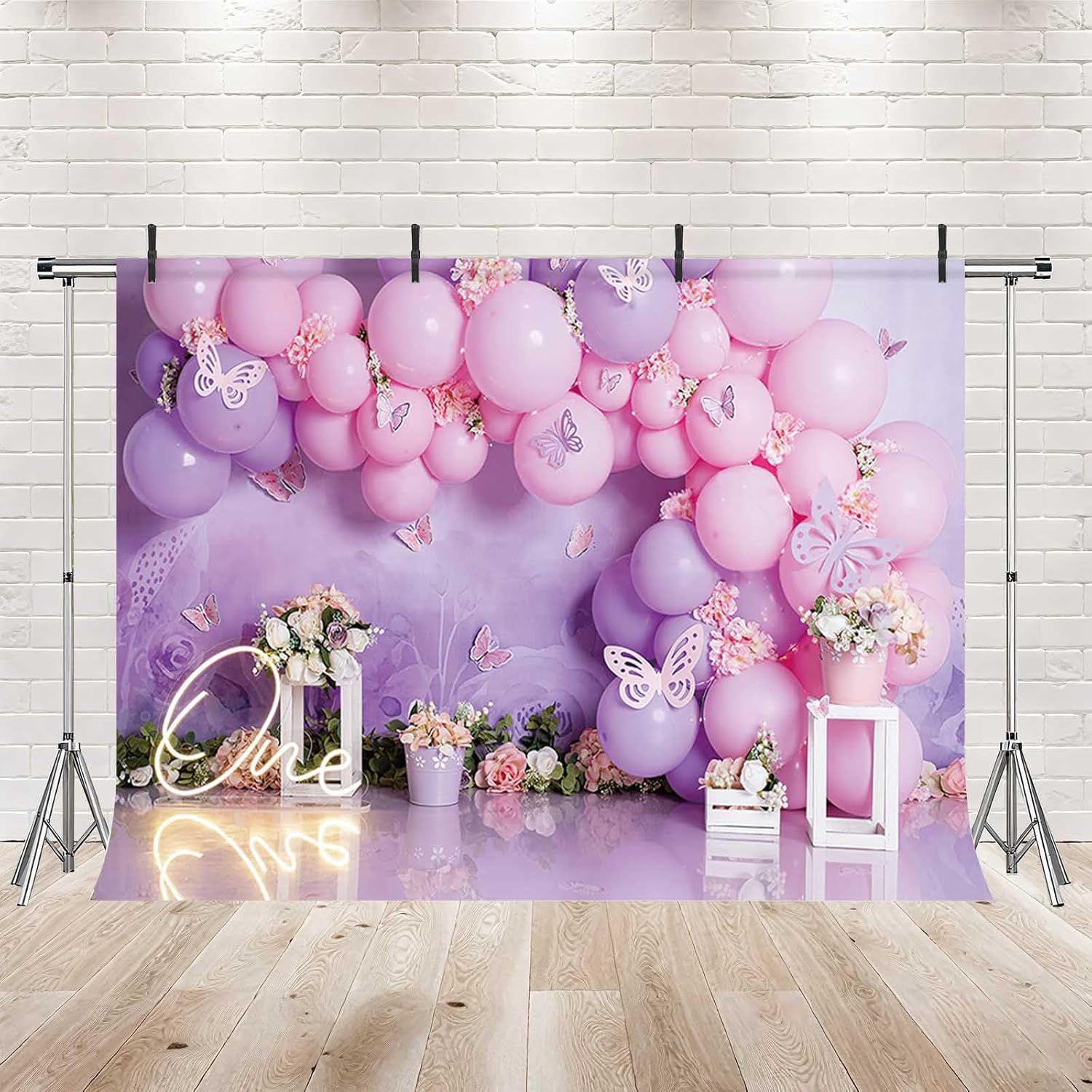 Thumbnail 1 de MEHOFOND 7x5ft Pink and Purple Birthday Backdrop