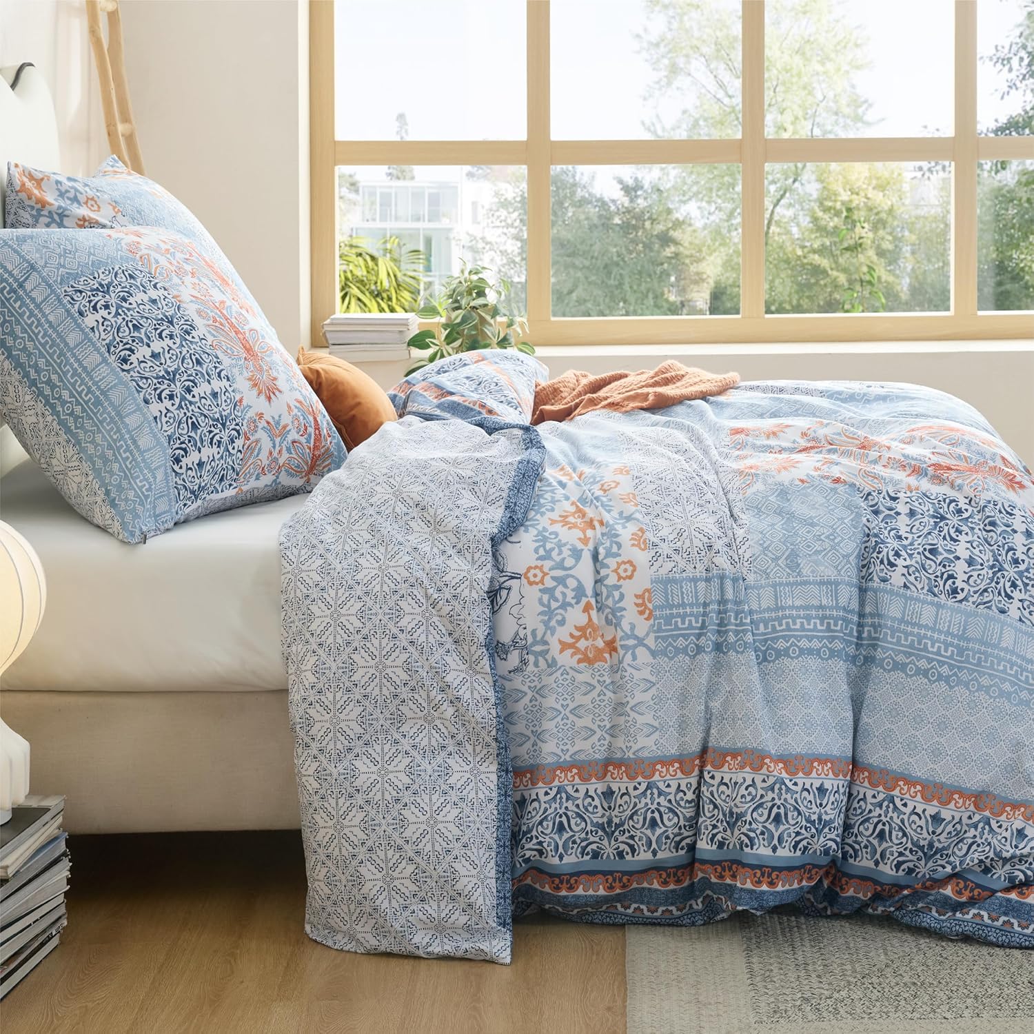 Thumbnail 5 de BEDSURE Bettwäsche 200x200 Baumwolle – Wendebettwäsche Blau Boho, 3-teilig (1x Bettbezug 200x200, 2x Kissenbezüge 80x80) mit Reißverschluss