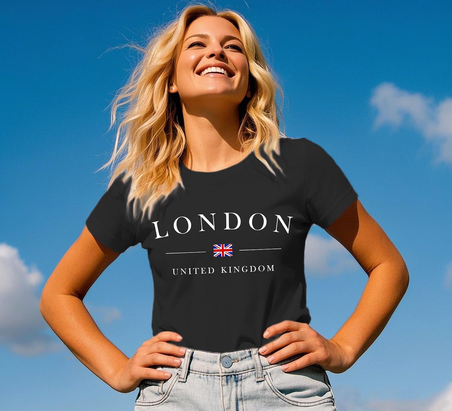 Detalle 2 de Qskall Women’s Union Jack “London” T-Shirt – London shirts United Kingdom tee tops