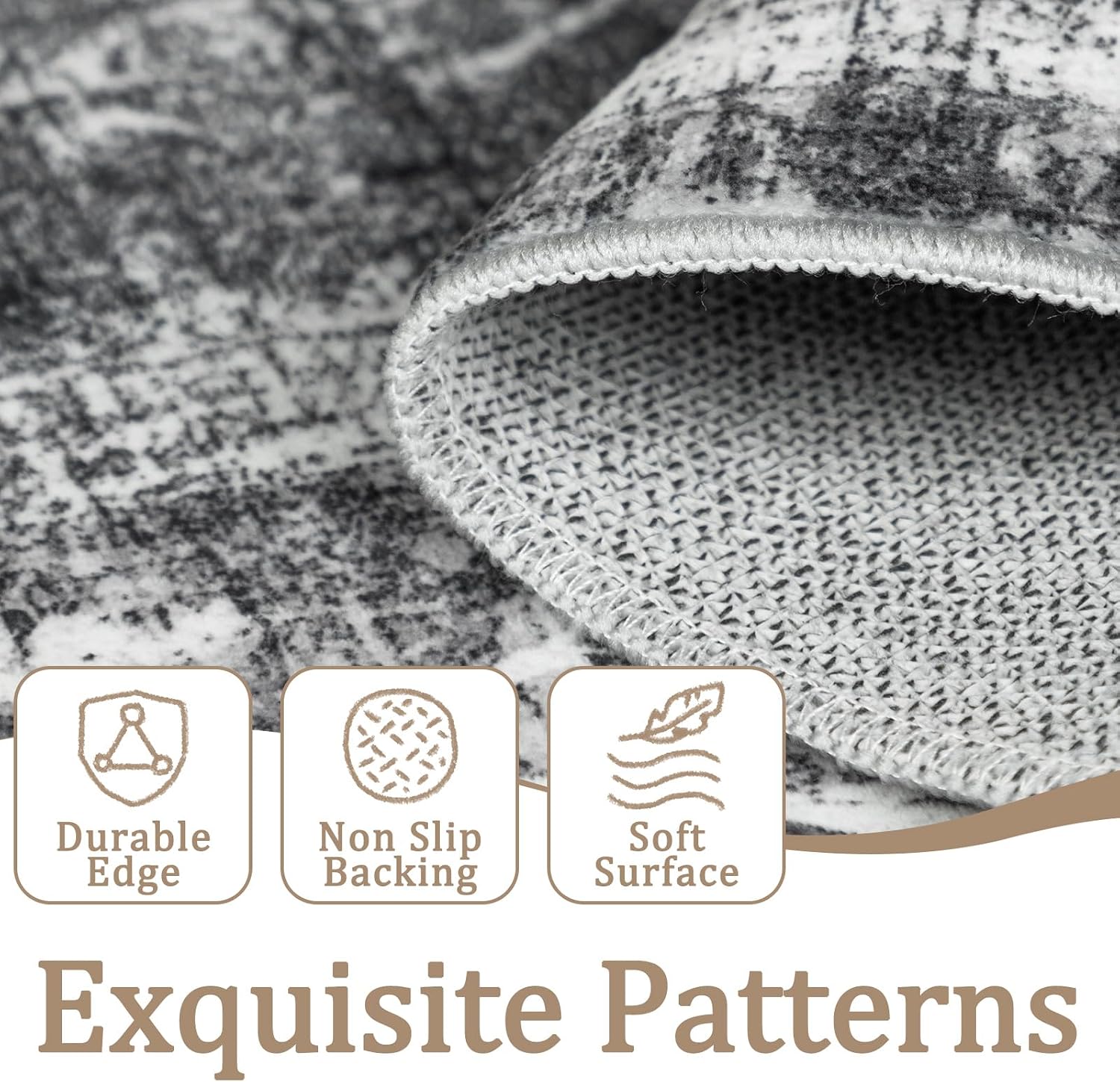 Detalle 2 de Capslpad Vintage Floral Area Rug, 244 x 305 cm, Washable, Non-Slip, Dark Grey