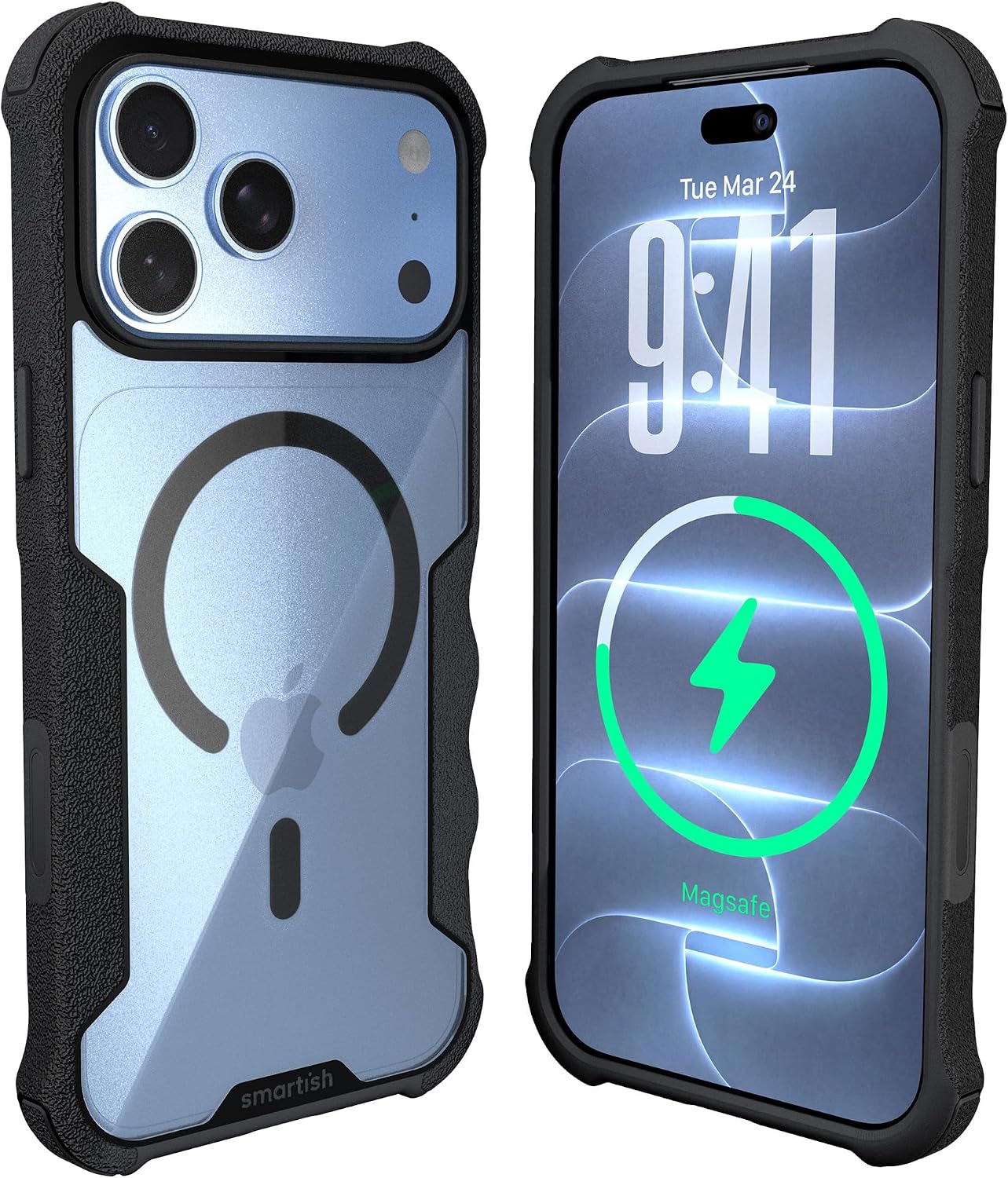 Detalle de Smartish iPhone 17 Pro Max MagSafe Case (Gripzilla) – Rugged, heavy-duty magnetic protection, Clearly Black