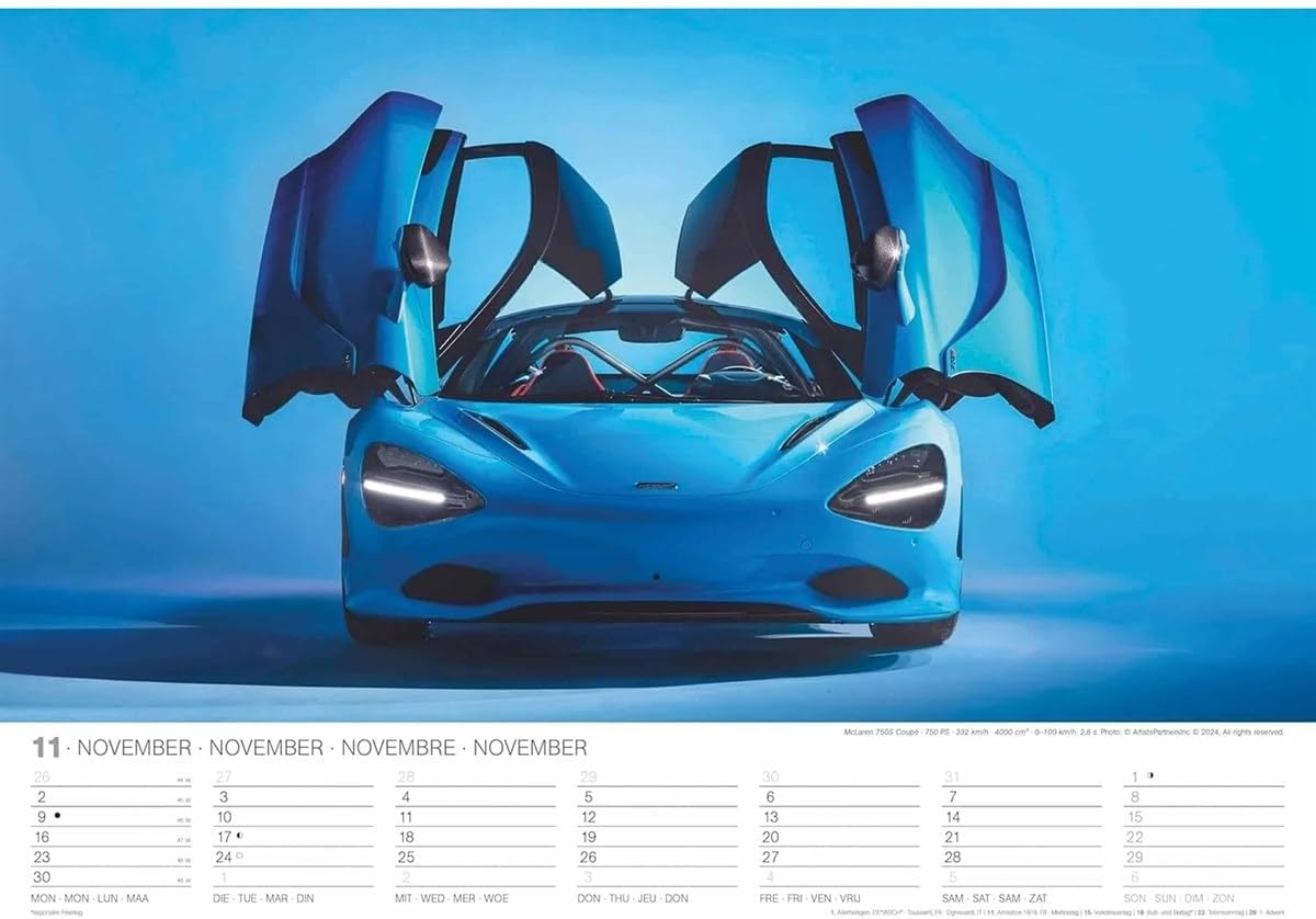 Detalle de Sports Cars Kalender 2026 von N Neumann – Wandkalender DIN A3 mit 12 Luxusauto-Motiven