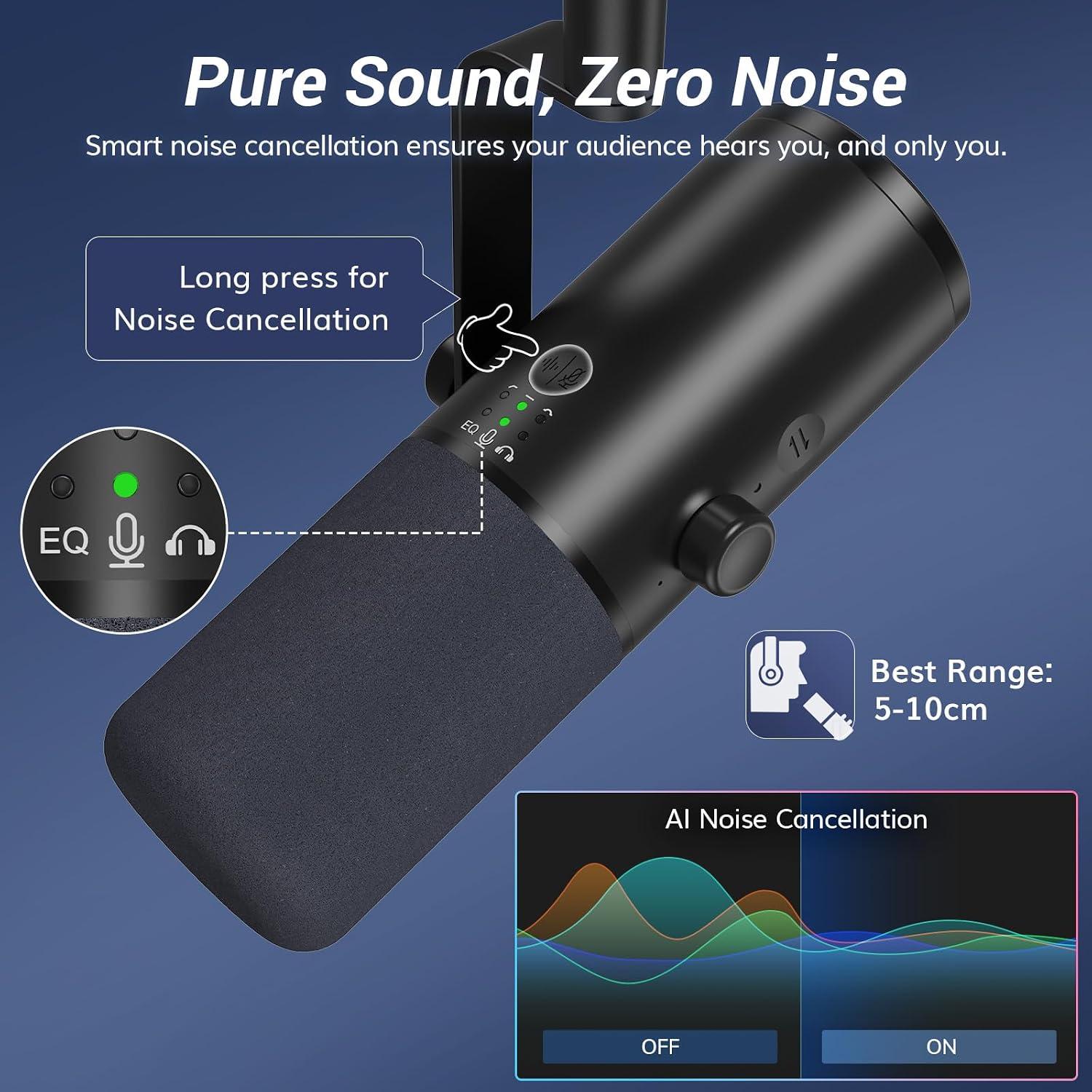 Detalle 2 de TONOR TD510 Air Dynamic Gaming Microphone, USB/XLR, AI Noise Reduction