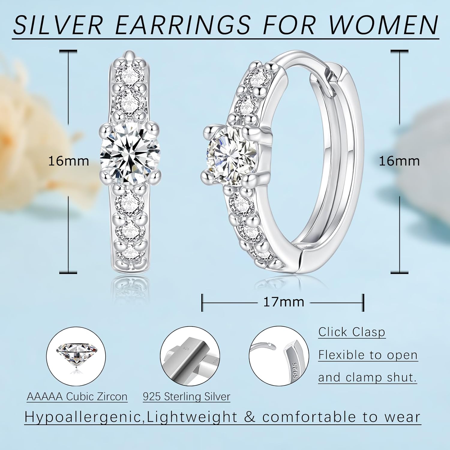 Thumbnail 1 de Deyanse Creolen aus 925 Sterling Silber für Damen mit Cubic Zirkonia (U-förmig, oval, Huggie, Geschenkbox)