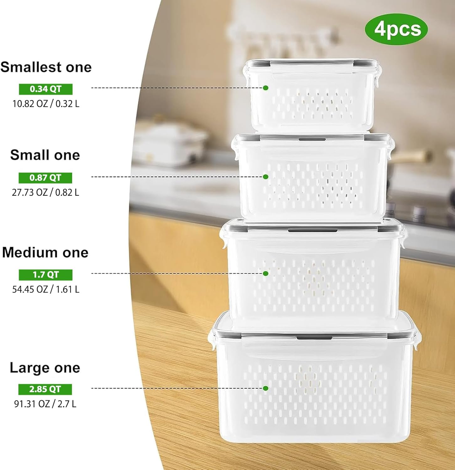 Thumbnail 1 de Freshmage Fruit Storage Containers for Refrigerator with Extra Removable Strainer (Dishwasher Safe, Stackable)