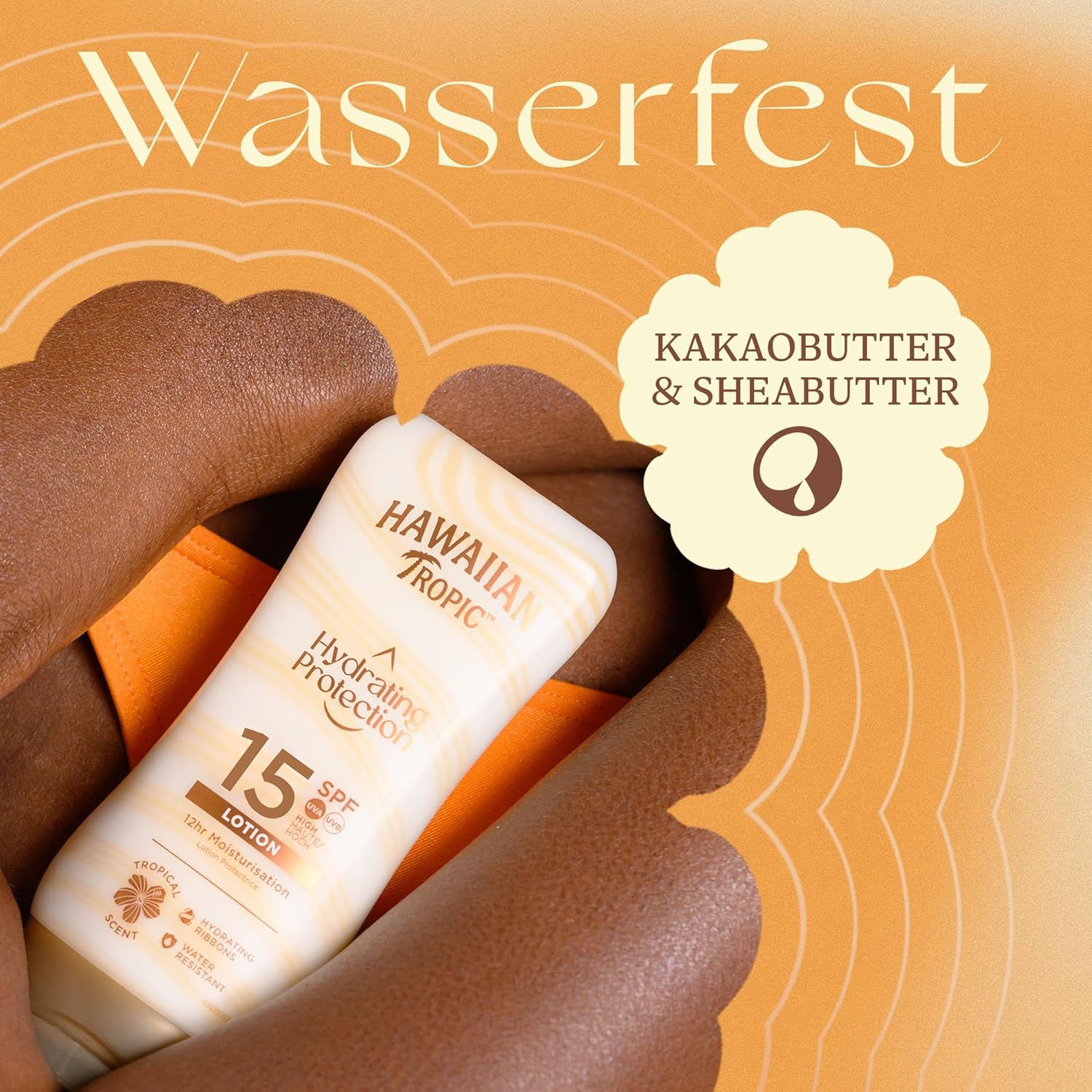 Detalle de Hawaiian Tropic Hydrating Protection Sunscreen SPF 15 – wasserfeste Hautpflege mit Feuchtigkeitspflege (180 ml)