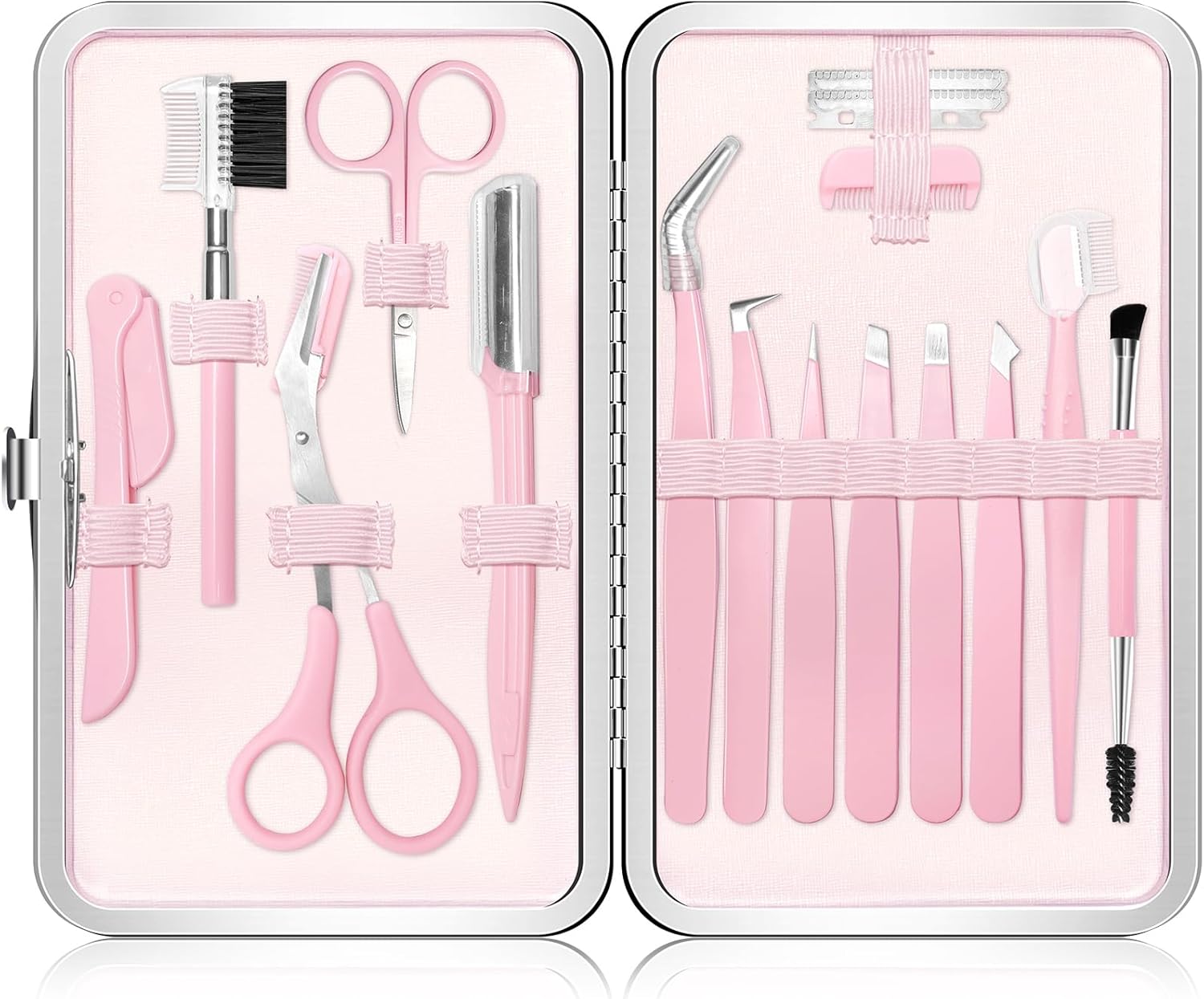 Detalle de Eyebrow Kit 17-in-1 Tweezers & Grooming Tools Set (Stainless Steel) with Travel Bag