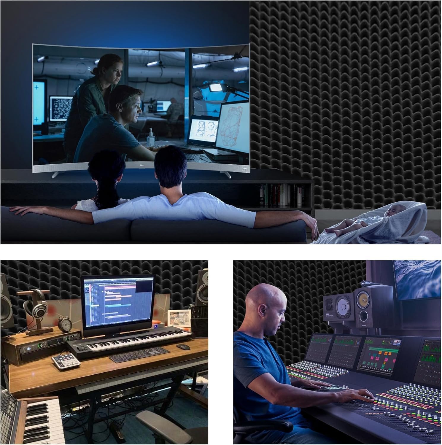 Thumbnail 4 de Geynnple 6-U3T1-S555 Soundproof Foam Panels, 4-Pack, 48 x 24 x 2 in, Black