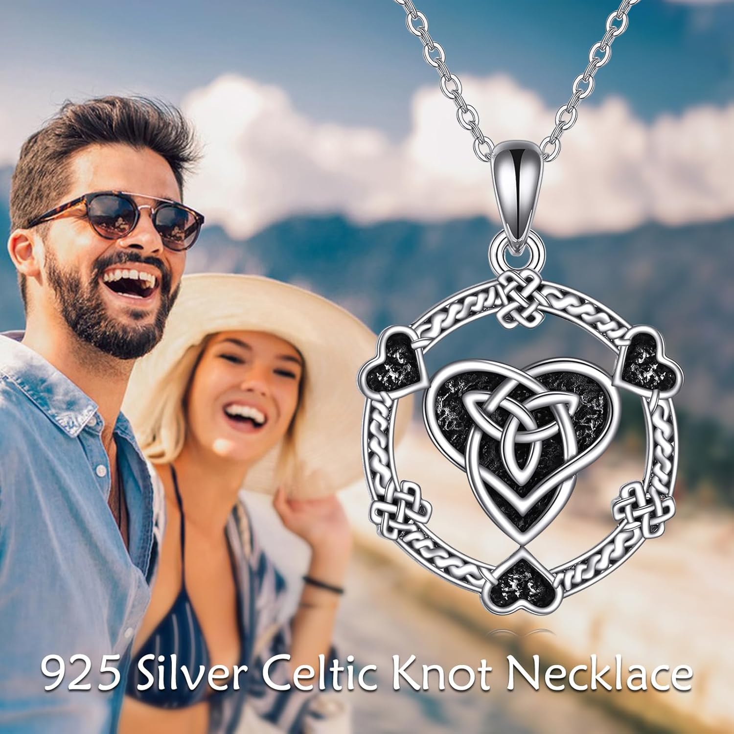 Thumbnail 5 de YAFEINI Keltischer Knoten Halskette 925 Sterling Silber mit Herz-Anhänger & blauem Opal