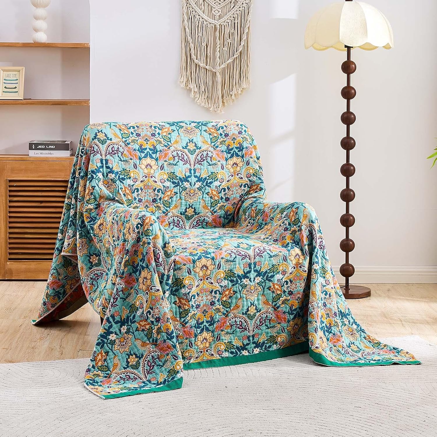 Thumbnail 1 de XIBLC Boho Blanket Throw Quilt — 90" x 98", 100% Cotton, Reversible Bohemian Farmhouse Style