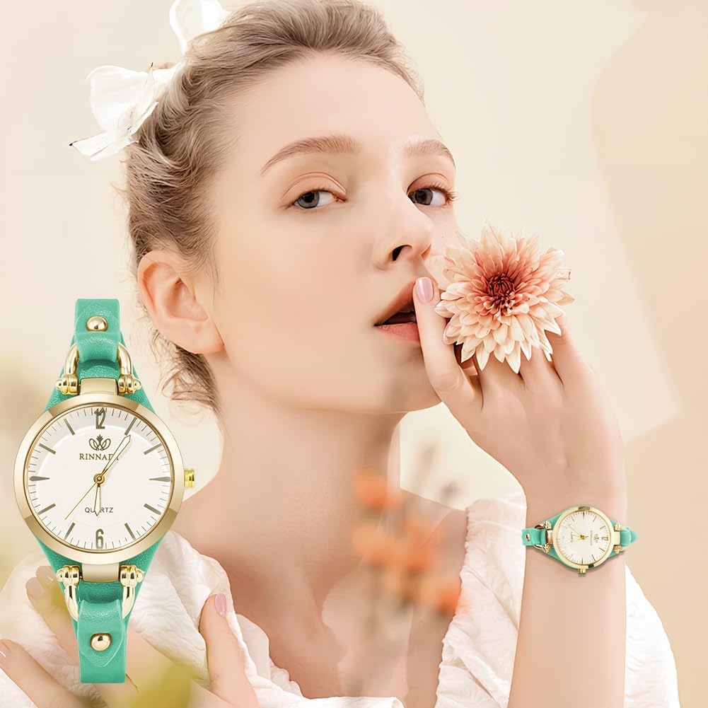 Detalle de OFFCUP Orologio da donna analogico al quarzo con cinturino in pelle e movimento a tre lancette