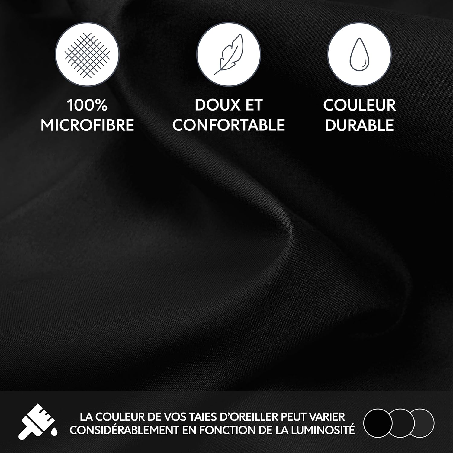 Thumbnail 3 de Dreamzie Taie d’oreiller 60x60 cm – lot de 2 housses en microfibre avec fermeture éclair Oeko-Tex