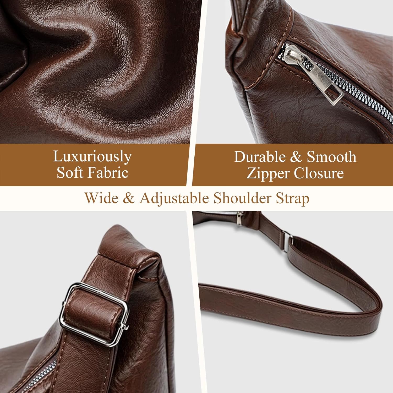 Thumbnail 5 de Mabecol Damen Umhängetasche aus PU-Leder – Hobo/Shopper mit verstellbarem Schultergurt und Innenfächern