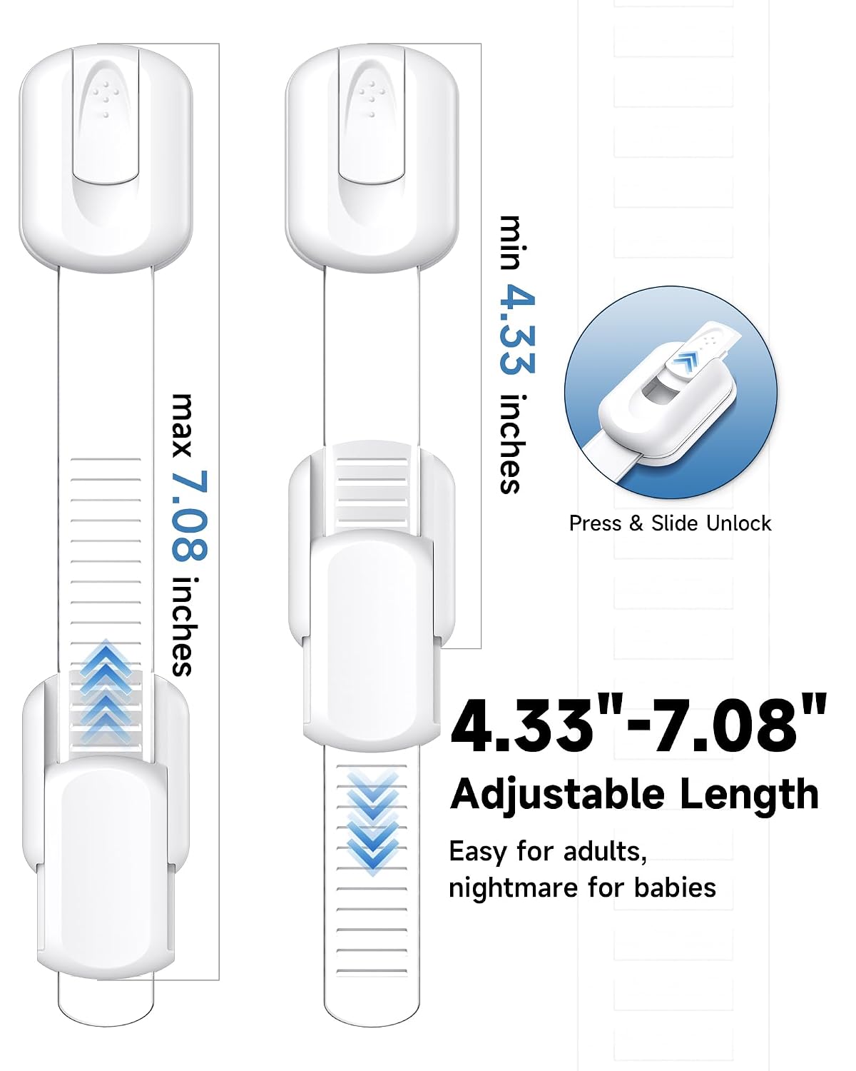 Detalle de Infinno Cabinet Locks for Baby Proofing (12 Pack) – Safe, Tool-Free Child Cabinet Latches