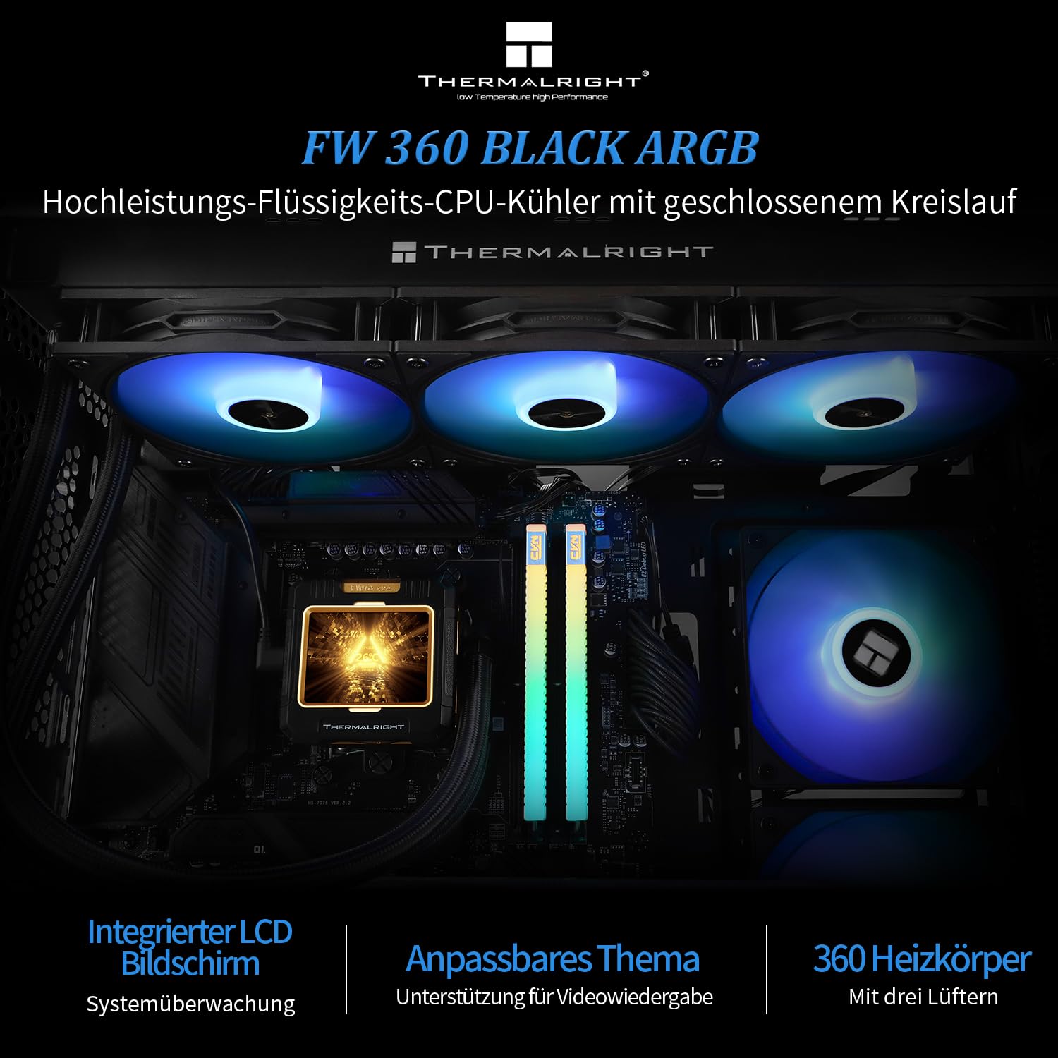Thumbnail 1 de Thermalright FW 360 – Raffreddamento ad acqua ARGB con LCD IPS 320×240 e 3 ventole PWM