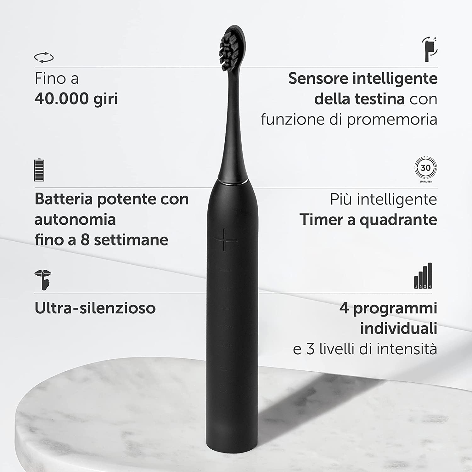 Detalle de WonderSmile Pro Spazzolino elettrico a ultrasuoni: performance, autonomia e certificazioni per una cura dentale avanzata