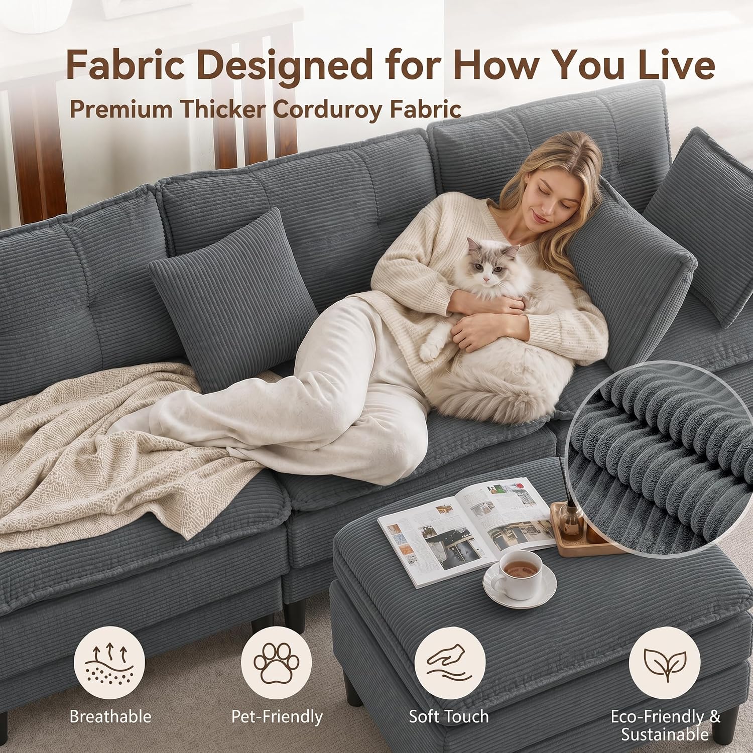 Thumbnail 2 de Orvesino Corduroy Ottoman