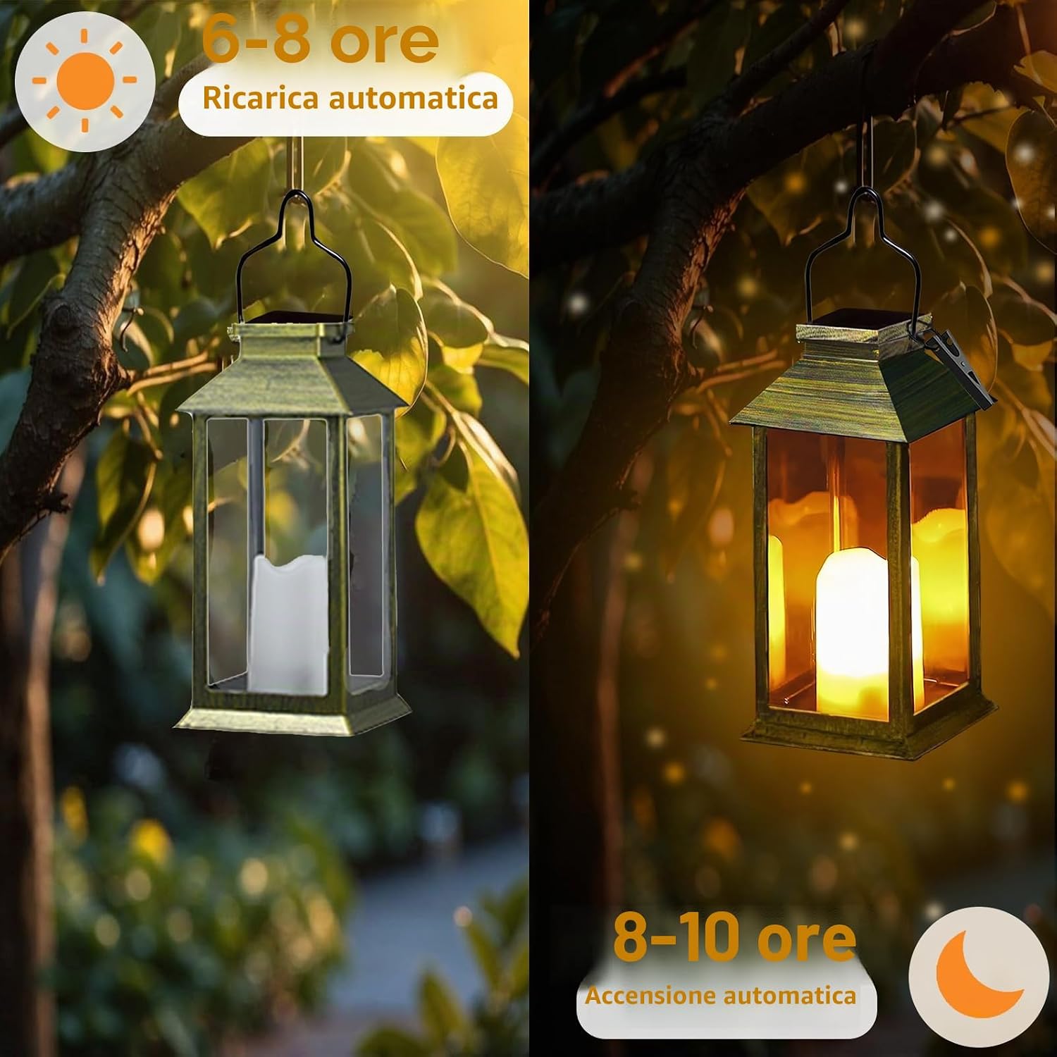 Detalle de Dekofun Lanterne da Esterno in Bronzo, 2 Pezzi Lanterne Solare con Fiamma Tremolante – IP44