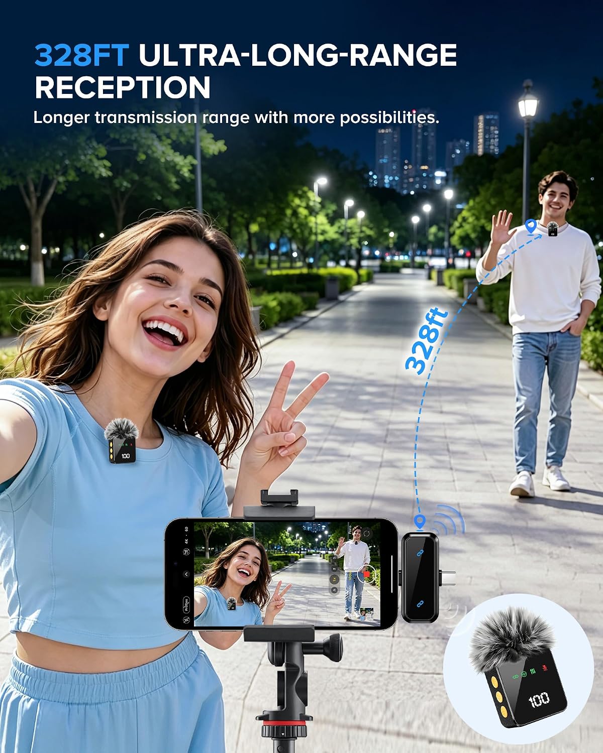 Detalle de Ominoral H41-2Pack Wireless Lavalier Microphone with Charging Case and AI Noise Reduction