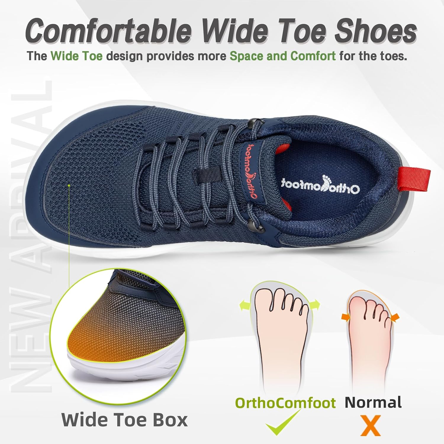 Detalle de OrthoComfoot Men's Wide Diabetic Sneakers with Removable TPU Arch Support