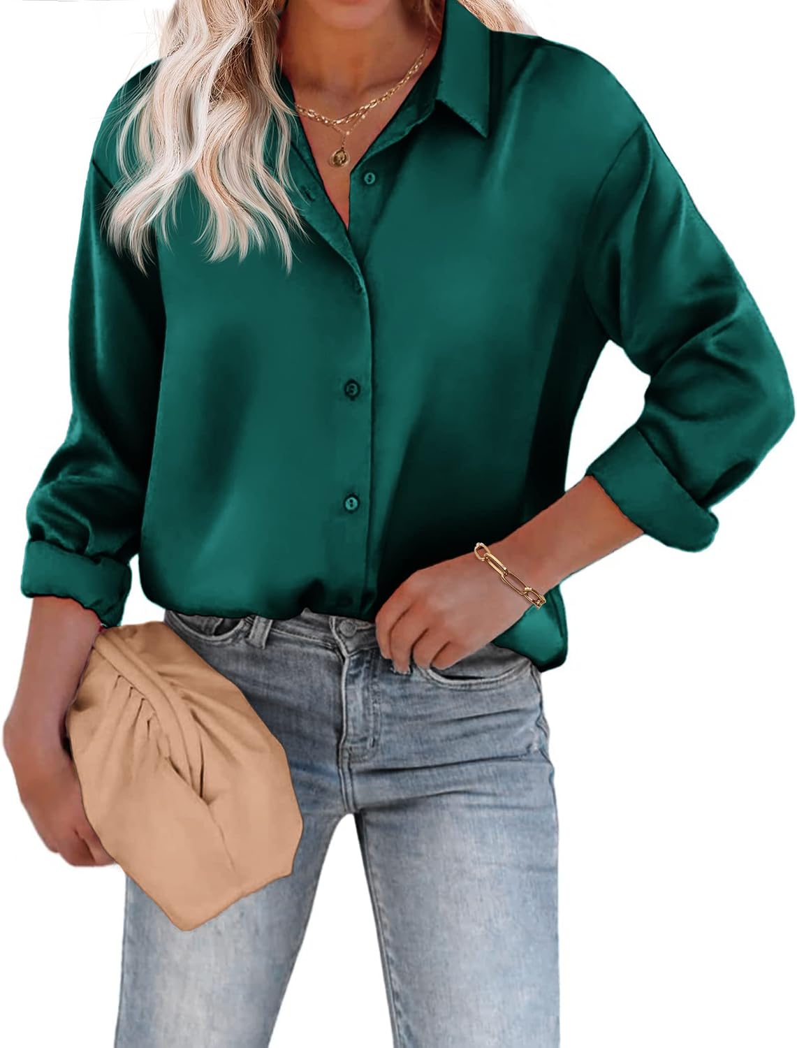 Thumbnail 4 de Chigant Women's Satin Blouse button-down shirt