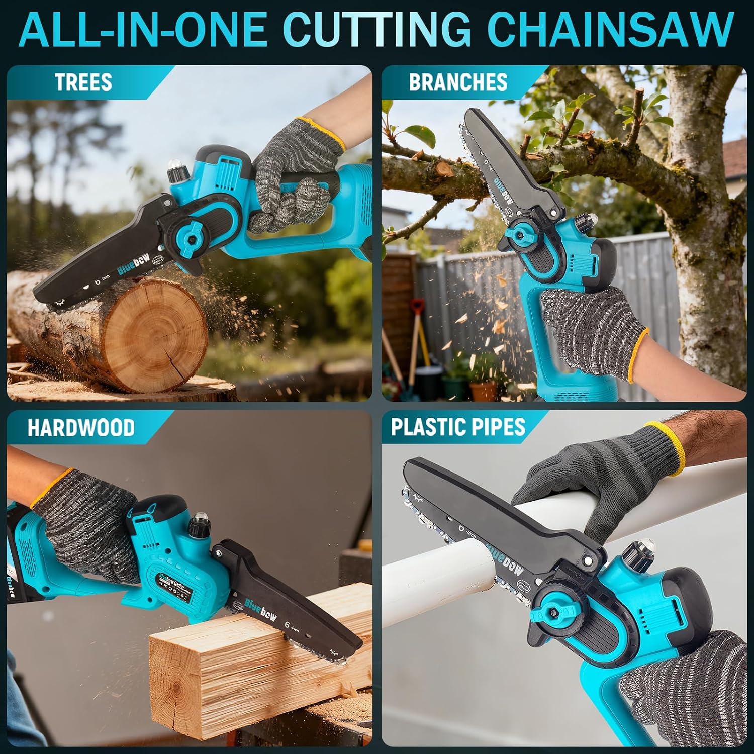 Thumbnail 6 de Brushless Mini Chainsaw Cordless 6 Inch with 2×4000mAh Batteries