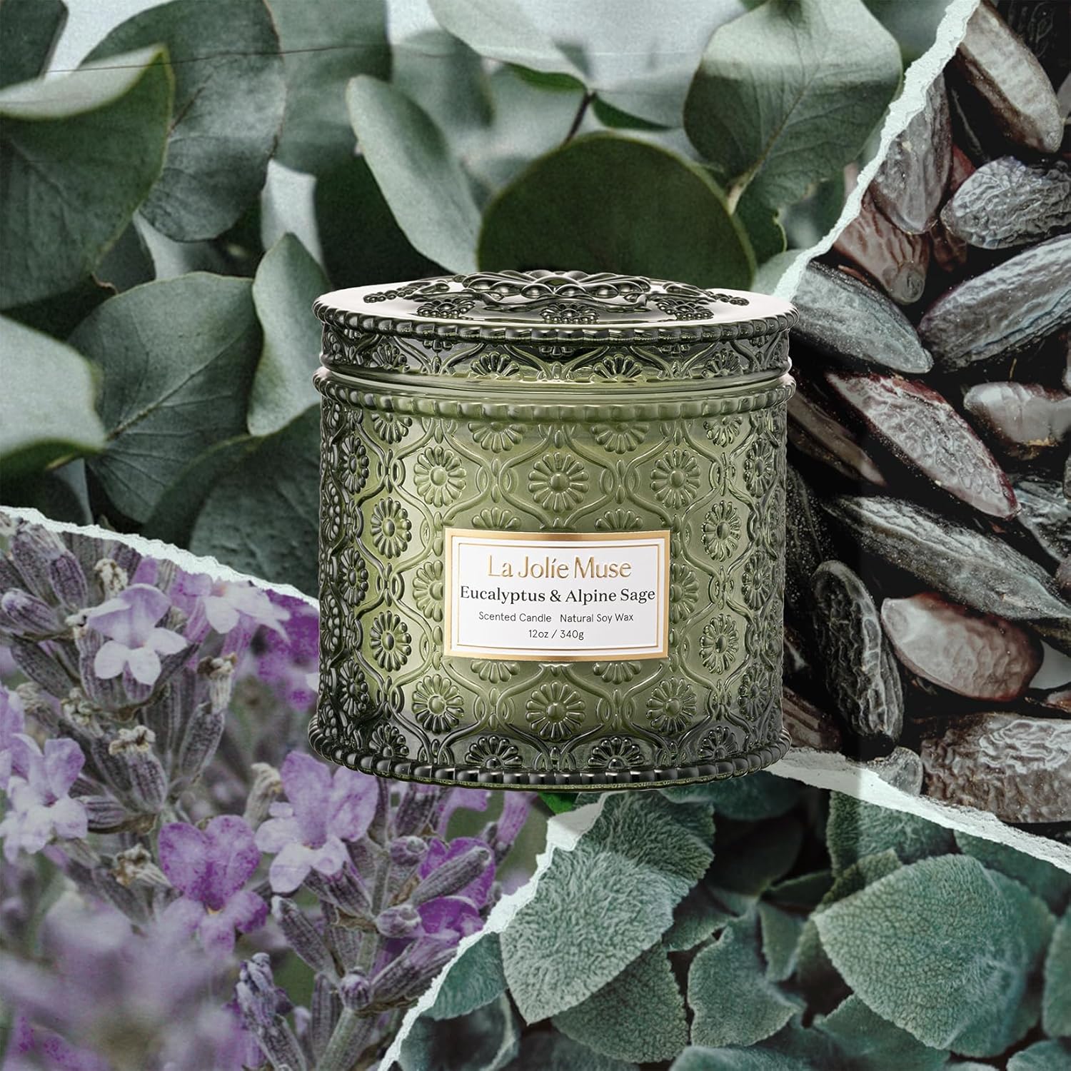 Thumbnail 1 de LA JOLIE MUSE Eucalyptus & Alpine Sage Scented Candle — 12 oz Double Cotton Wick Soy Candle