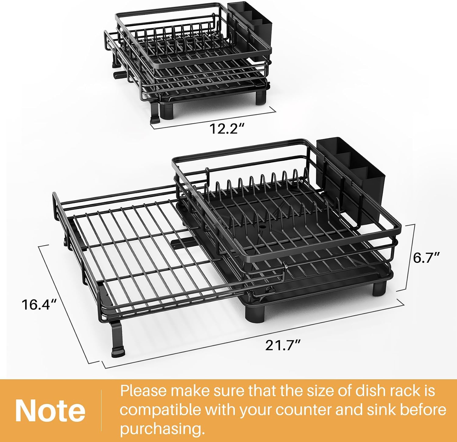 Thumbnail 5 de SNTD SN-YYC1T-EV Expandable Dish Drying Rack, Black Stainless Steel