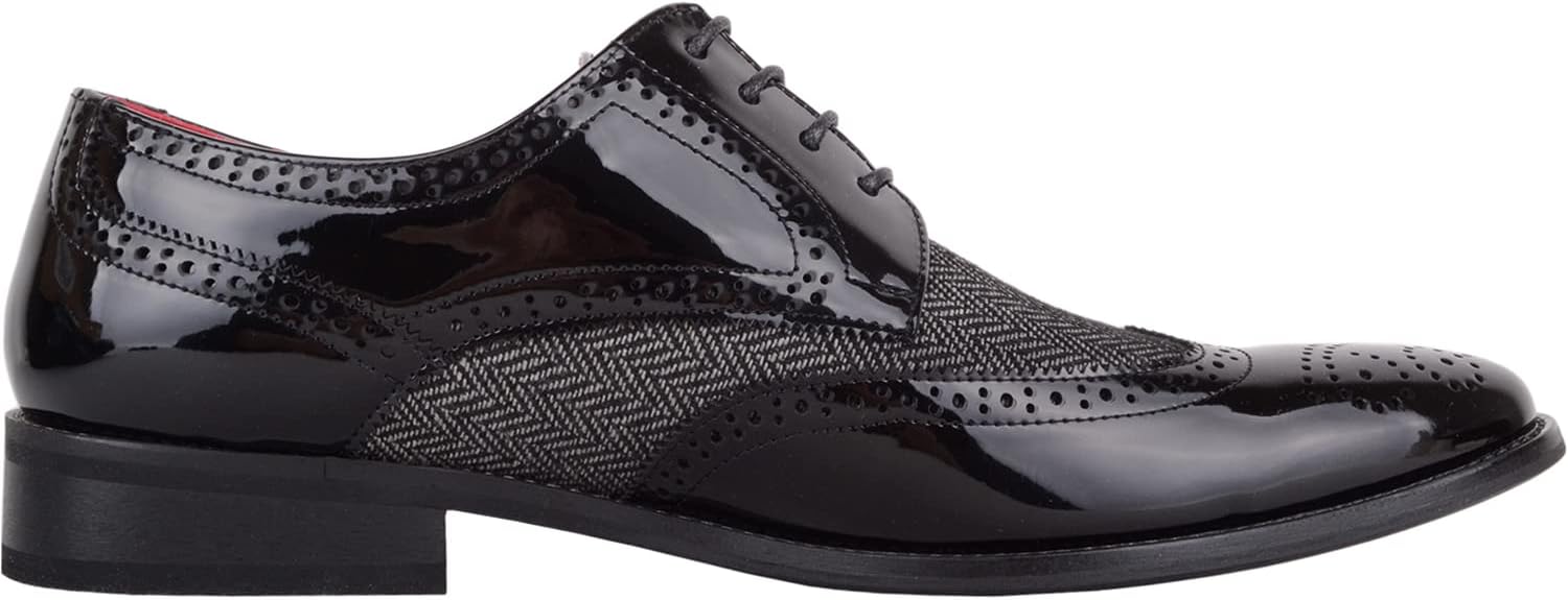 Detalle 2 de Mens Slip On Lace Up Formal Faux Leather Shoes with Tweed Material