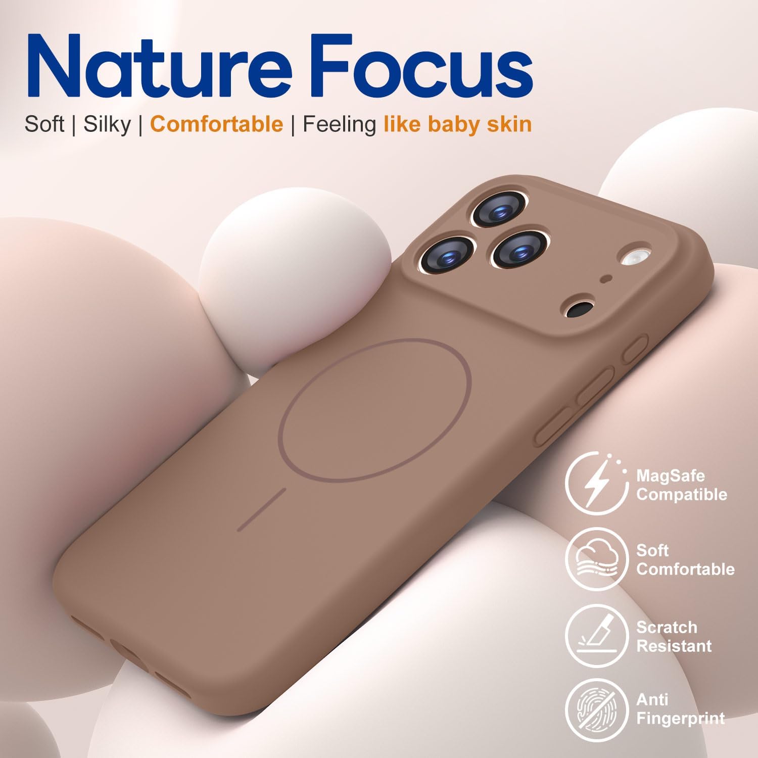 Thumbnail 6 de BossKiss iPhone 17 Pro Max Silicone Case, Light Brown, MagSafe Compatible