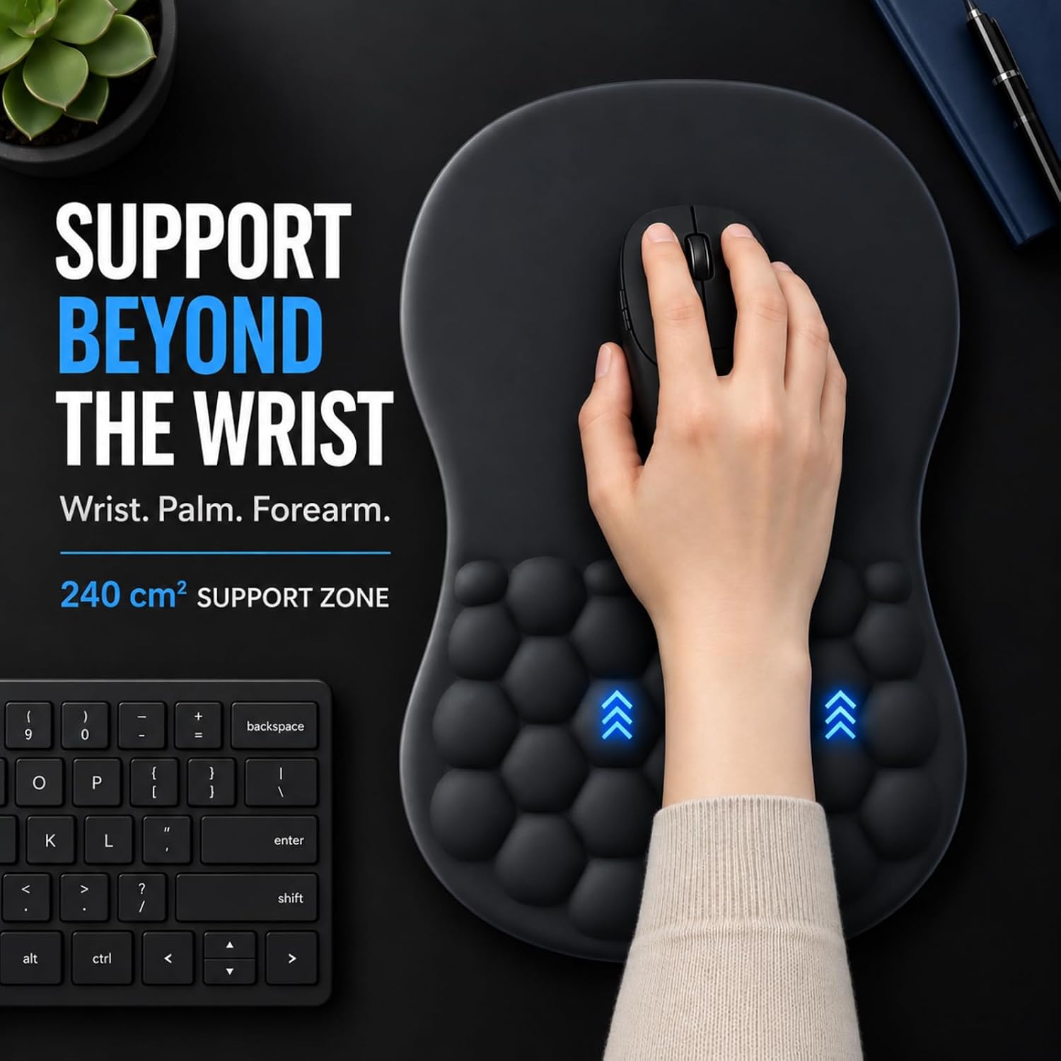 Detalle de Zylentix ZL-MP001 Ergonomic Mouse Pad, 12 x 8 in, Memory Foam Wrist Rest