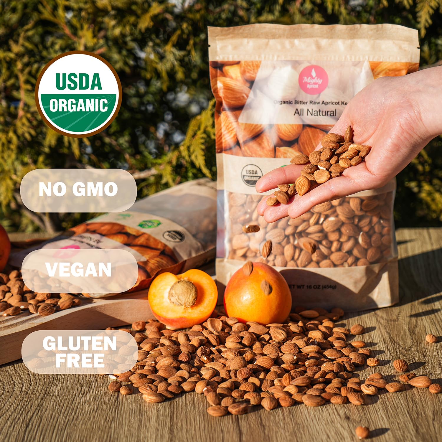 Detalle de Mighty Apricot USDA Organic Bitter Apricot Kernels, Raw, 16 oz, 3-Pack