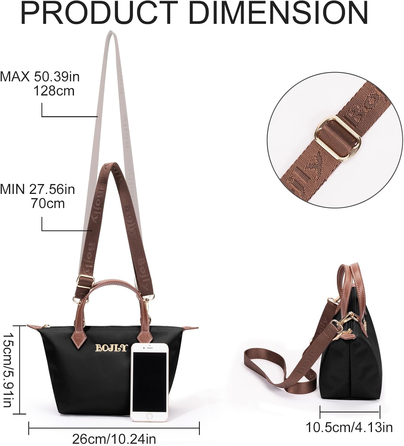 Detalle de BOJLY Women's Crossbody Bag with Adjustable Shoulder Strap: Water-Repellent, Lightweight Nylon Everyday Bag