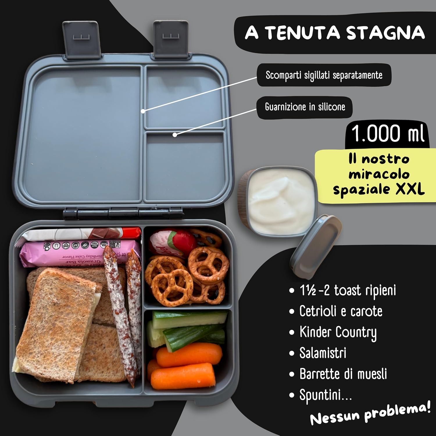 Thumbnail 3 de BEARFOOT Porta Pranzo Bambini Compatto 1000 ml: lunch box ermetica, BPA-free e personalizzabile