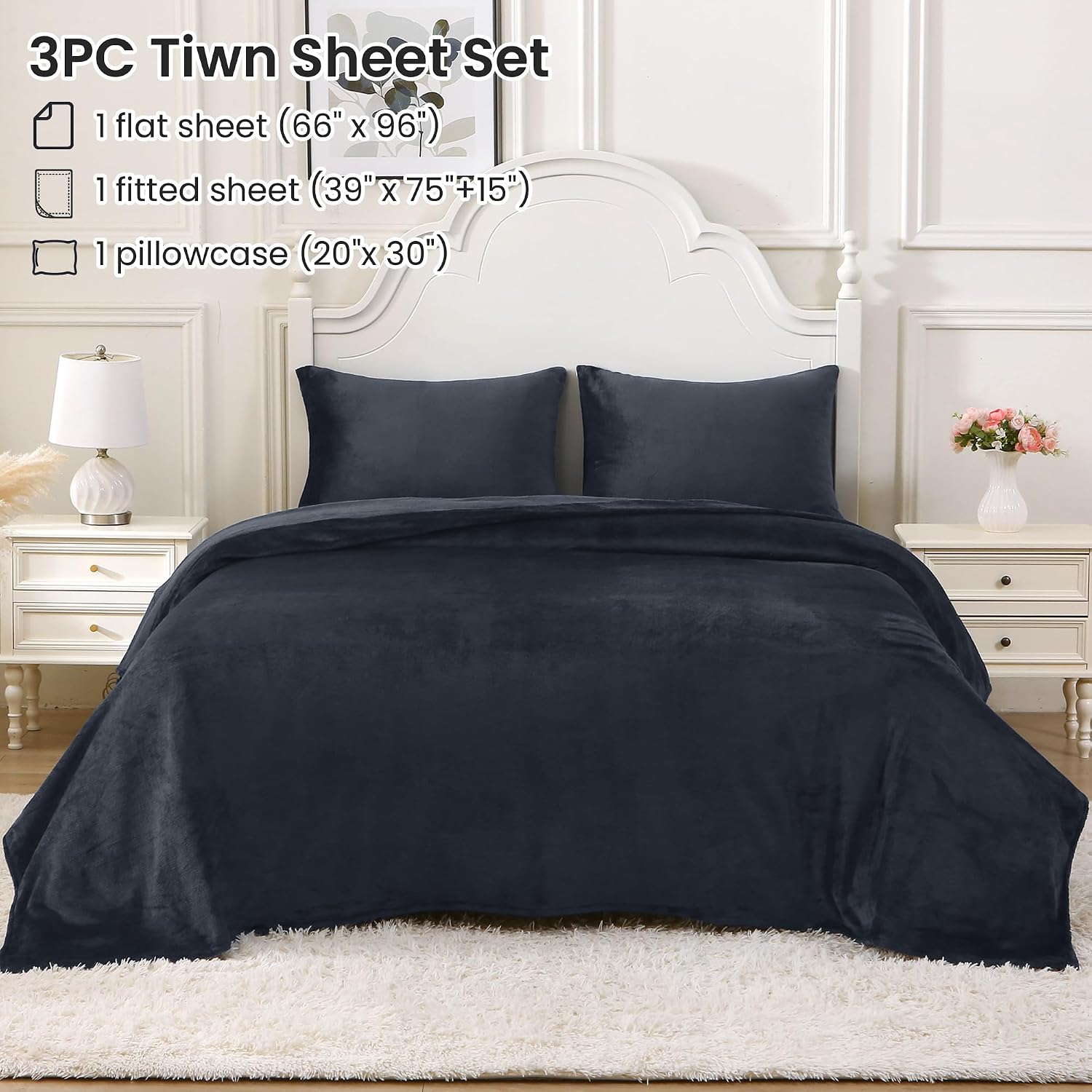 Detalle 2 de Viviland SHTDARKGREYT Twin Fleece Sheet Set, 200 GSM, 15" Deep Pocket, Gray