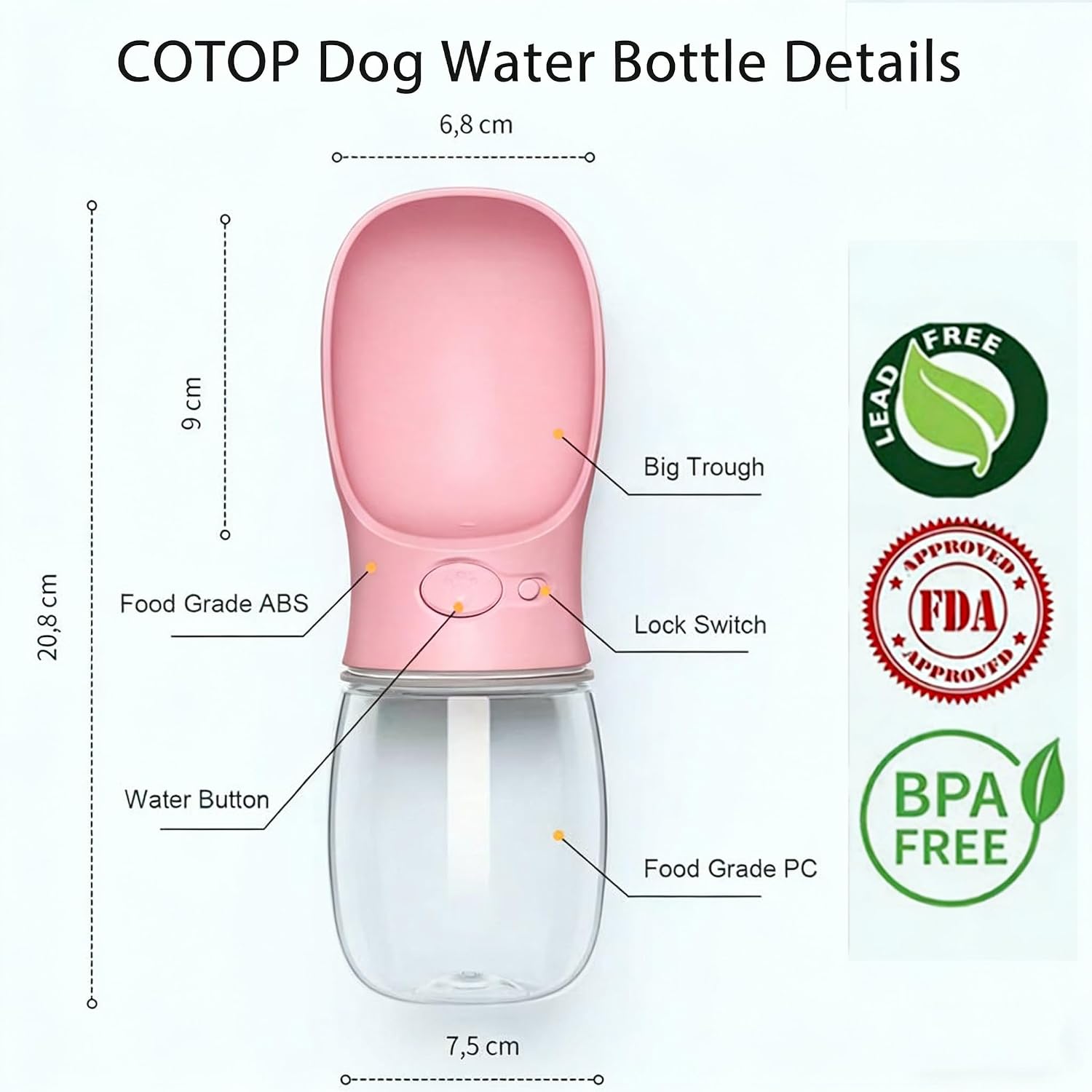 Thumbnail 2 de 350ml Portable Dog Water Bottle with Antibacterial Dispenser