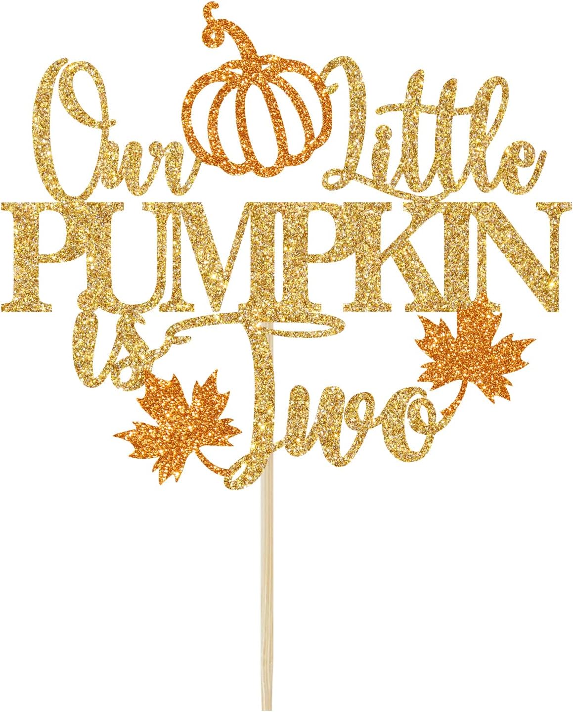 Detalle 2 de Yotawebery Our Little Pumpkin Is Two Cake Topper, Gold Glitter, 18 x 12cm