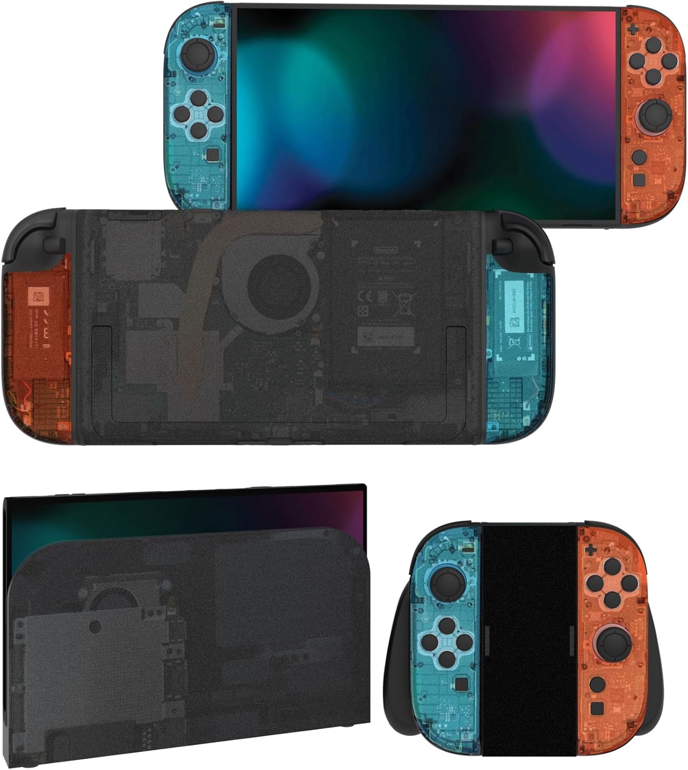Detalle de PlayVital Full Set Protective Skins for Nintendo Switch 2 — Tear Down Blue & Orange