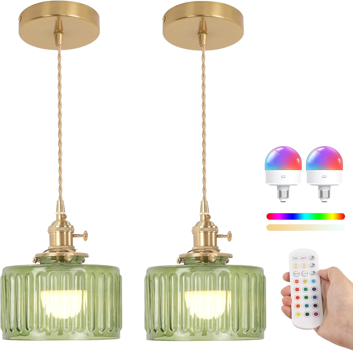 Shenmoyl Battery Operated Pendant Light 5000mAh – 2 Pack Wireless RGB/Color Temp Chandelier