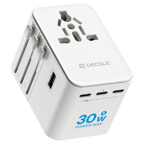 Detalle de decqle Adaptateur Prise Universelle avec 3 ports USB-C et 2 USB-A pour 224+ pays