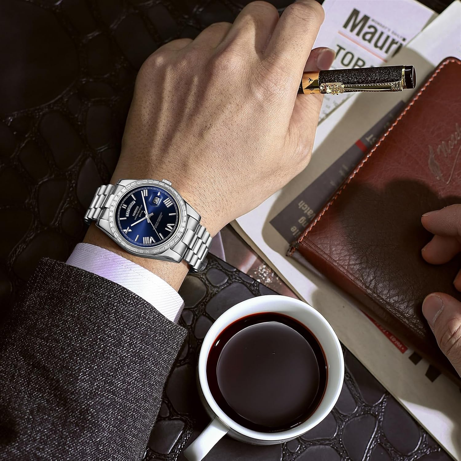 Thumbnail 2 de NIBOSI Orologio da uomo analogico al quarzo con lunetta e quadrante decorati, resistente all’acqua 3 ATM